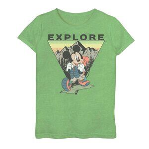 Disney Mickey Mouse Explore Mountains Girls L 10/12 T-Shirt Green NEW Large Tee
